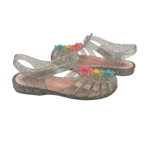 Wonder Nation Silver Glitter Floral Jelly Mary Jane Shoes Size 10 Toddler Girl’s